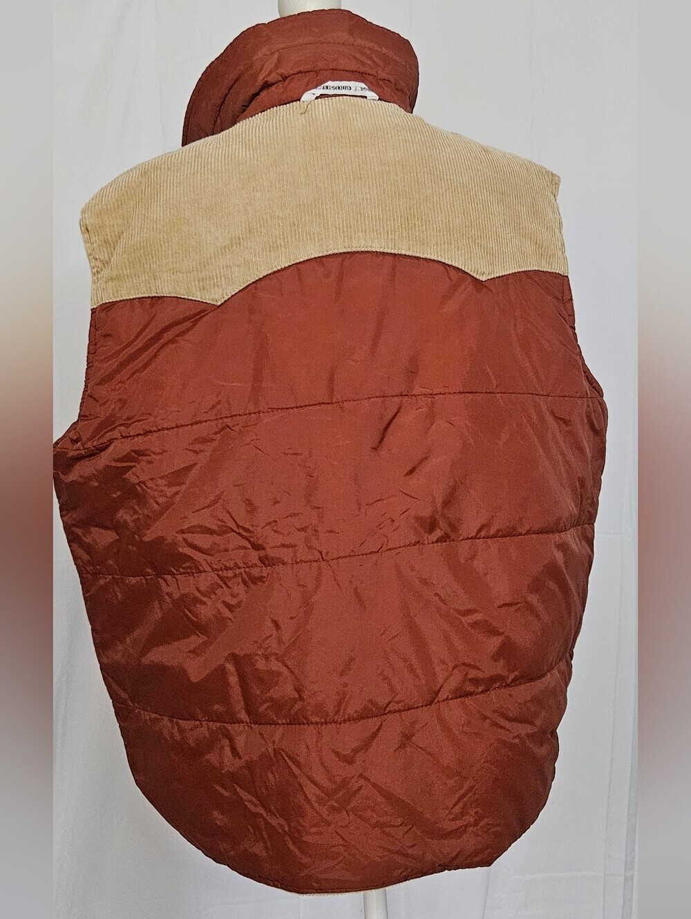 Vintage Reversible Corduroy Puffer Vest Men’s L/XL Rust Tan Western 90s - Picture 7 of 9